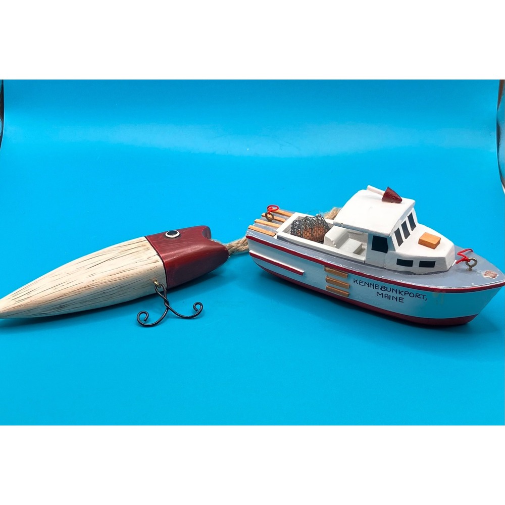 Wooden Nautical Ornaments Lobster Boat and Fishing Lure